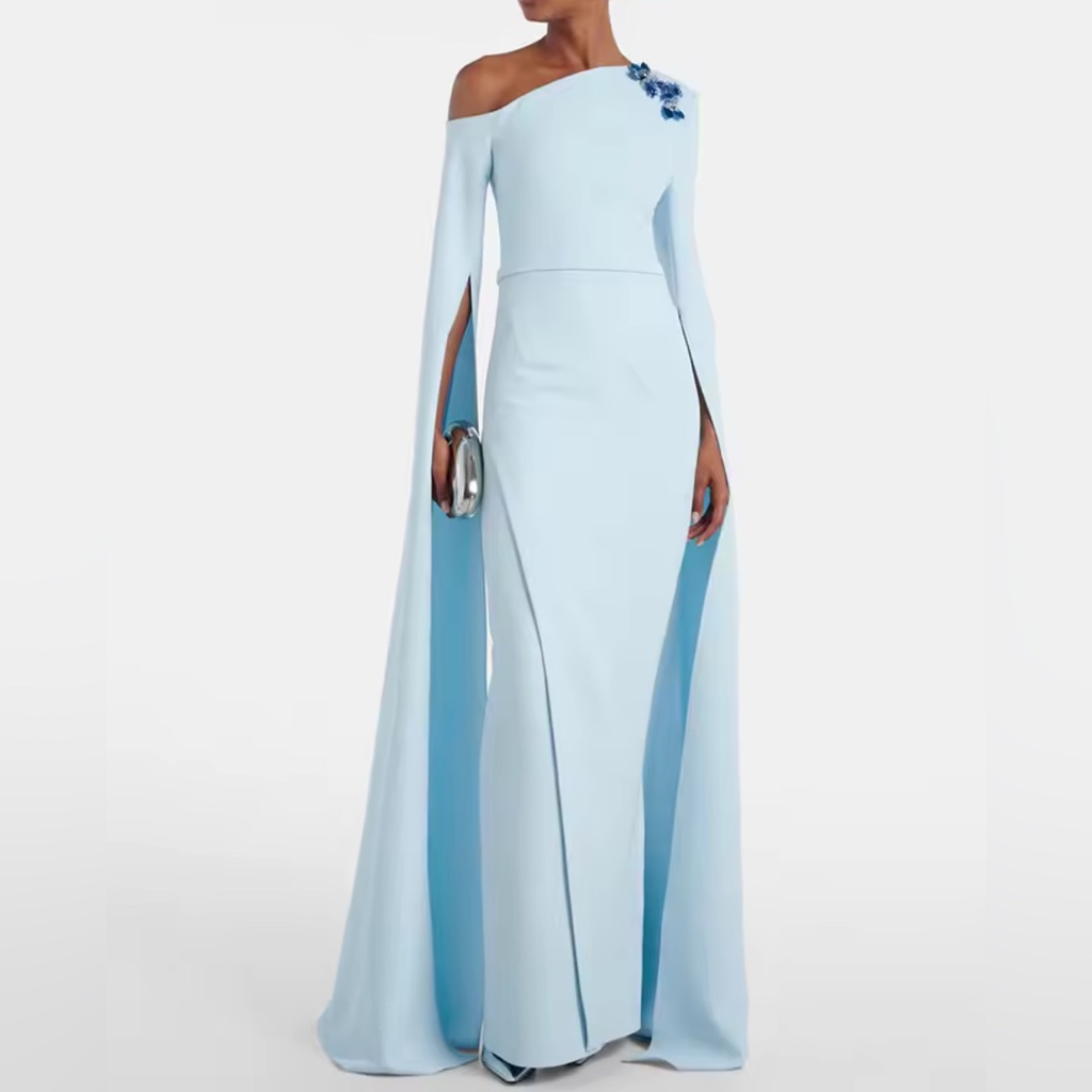 New $585 Blu Bloom Elegant Light Blue One-Shoulder Dress
